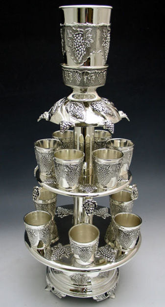 Silver Plated 2 tier Wine Fountain — alternate view | Judaica Square Lakewood