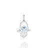 Diamond-outlined 14K white gold Hamsa with a blue sapphire eye at center, on white