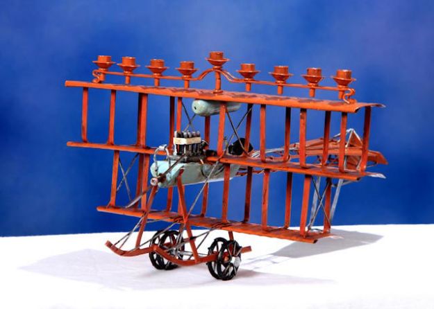 Fantastic Flying Machine Menorah — alternate view | Judaica Square Lakewood
