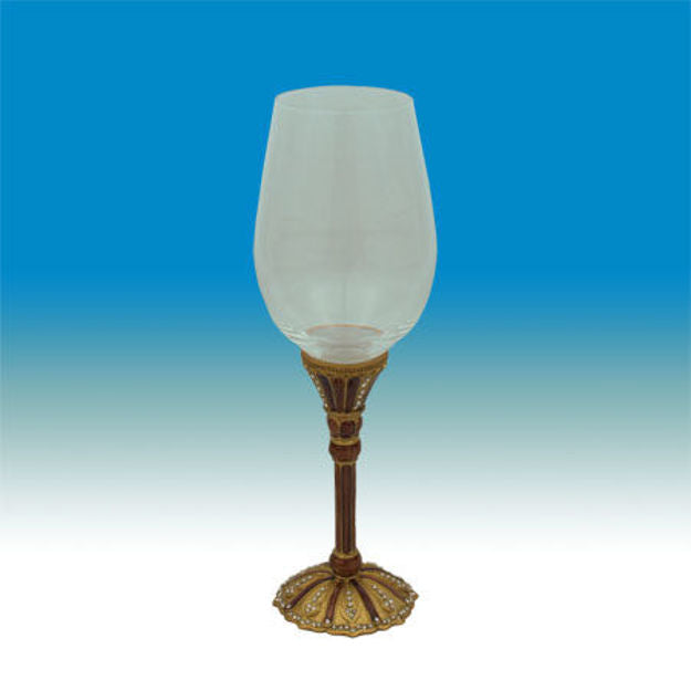 Tall Kiddush goblet with clear bowl on an amber enamel jeweled stem and scalloped gold-tone foot