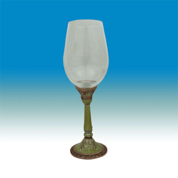 Coppertone kiddush cup in moss green enamel, set with small crystals around the bowl