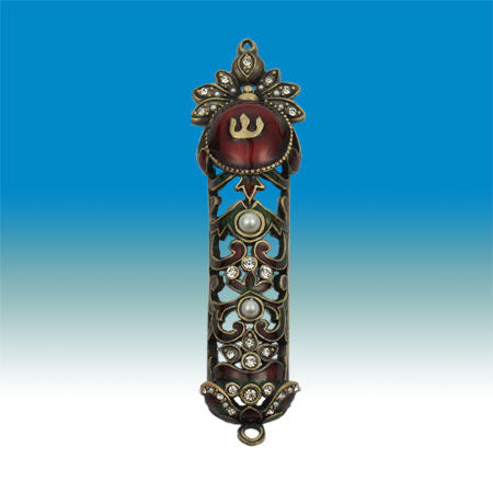 Aleppo - Burgundy Silver Mezuzah Case | Judaica Square Lakewood