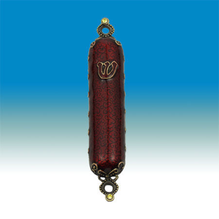 Edessa - Burgundy Silver Mezuzah Case | Judaica Square Lakewood