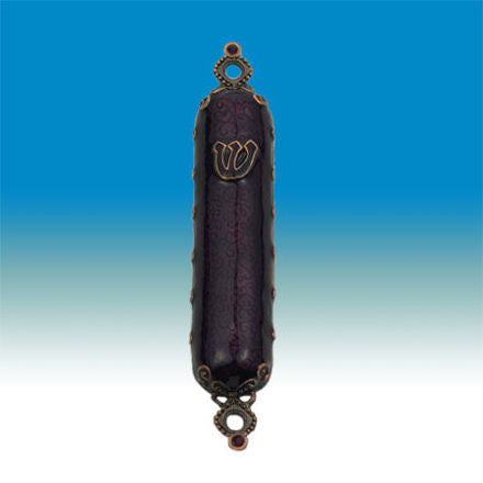 Edessa - Burgundy Silver Mezuzah Case — detail | Judaica Square Lakewood