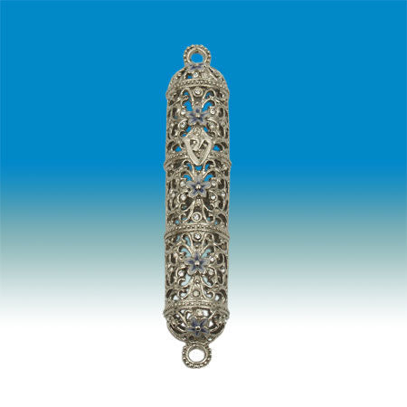 Venezia - Silver Blue Silver Mezuzah Case | Judaica Square Lakewood