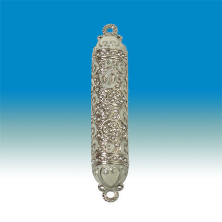 Smyrna - Lace White Silver Mezuzah Case | Judaica Square Lakewood
