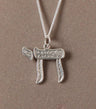 Silver Chai pendant with crackle-textured letters and twisted rope edging on a curb chain