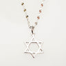 Open silver-tone Star of David pendant on a flat-link chain, photographed on white
