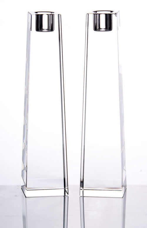 Obelisk Clear Large Candlesticks