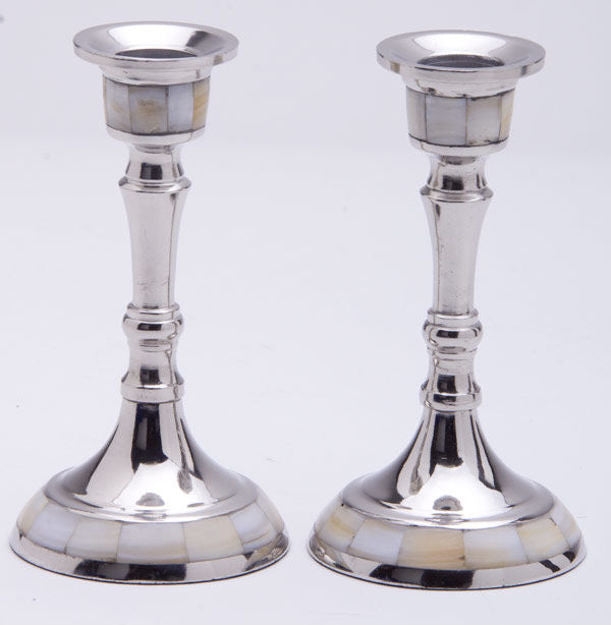 Mother of Pearl Candle sticks Candlesticks — alternate view | Judaica Square Lakewood