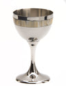 Polished silver-tone Kiddush goblet with a mother of pearl tile band below the rim