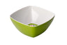 Square melamine Mah Jongg snack bowl with lime green exterior and white interior