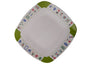Rounded square Mah Jongg dinner plate with printed tile border, lime green corners and white center