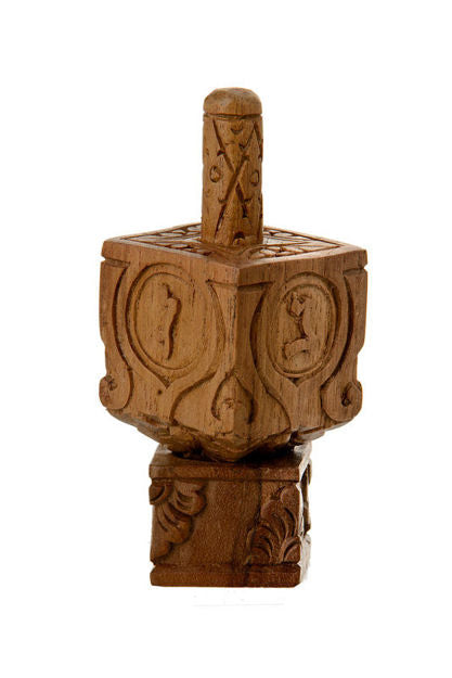 Dreidel Wood Carved Teak — alternate view | Judaica Square Lakewood