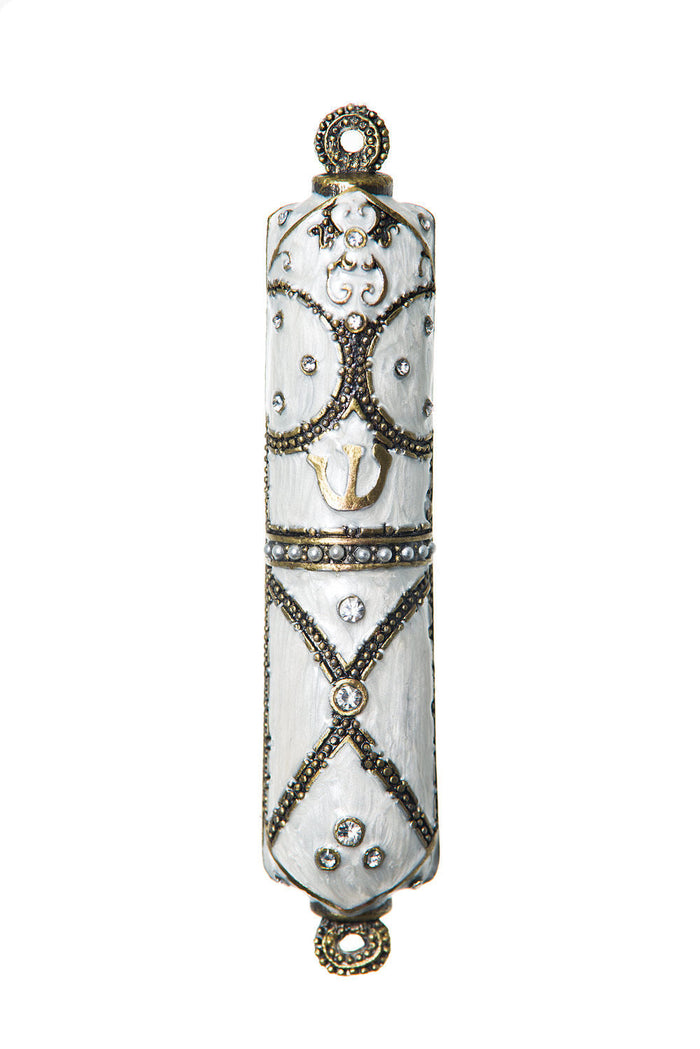 White with stones Mezuzah Case | Judaica Square Lakewood