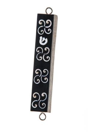 095L Inlaid Shell and Teak Mezuzah Case