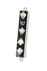 Dark teak mezuzah case inlaid with cream shell fan motifs and an iridescent shell Shin