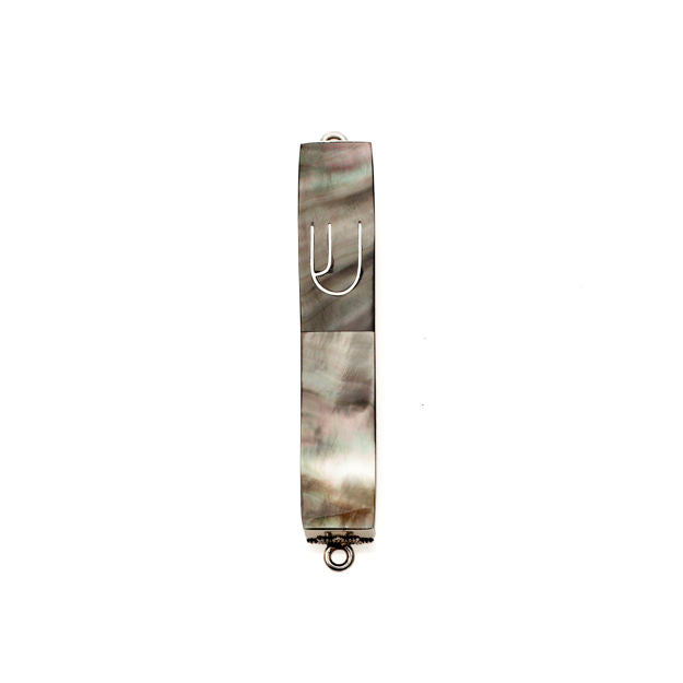 #HR-B041-B Black Mussel Shell Mini and Sterling Silver Mezuzah Case — alternate view | Judaica Square Lakewood