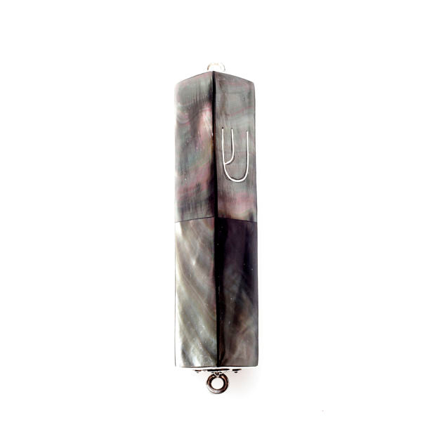 #HR-B533-B Black Mussell Shell Triangle and Sterling Silver Mezuzah Case — alternate view | Judaica Square Lakewood