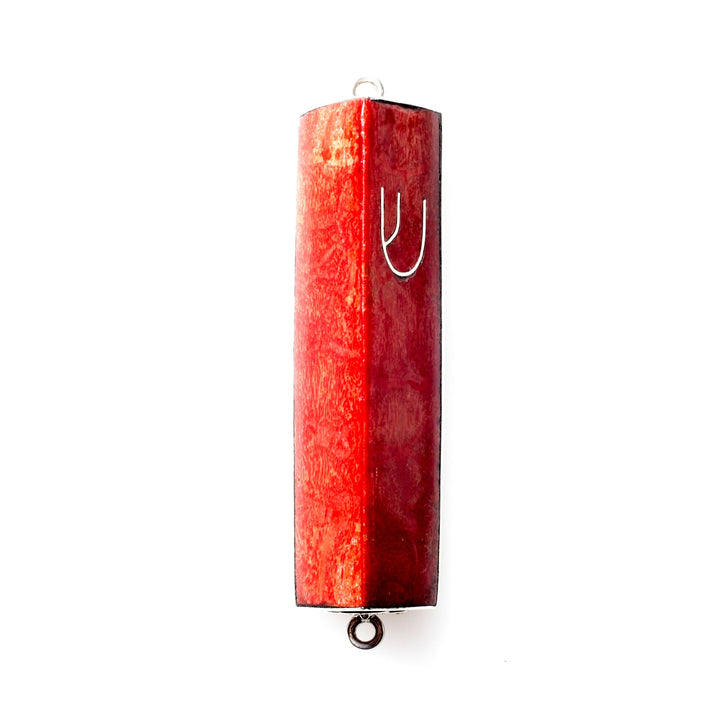 #HR-B533-C Red Coral and Sterling Silver Mezuzah Case