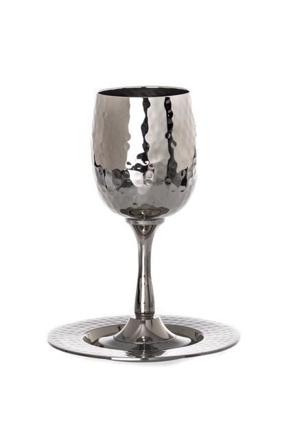 Kiddush Cup Hammered with tray Stainless Steel | Judaica Square Lakewood