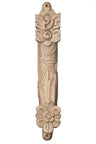 Pale Crocodile wood mezuzah case, large, carved with long leaves and blossoms at each end