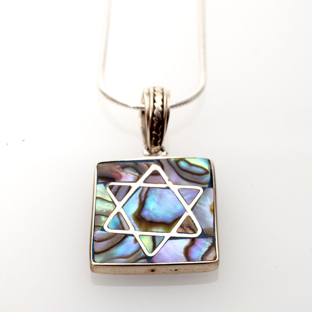Abalone and Sterling Silver Star Pendant | Judaica Square Lakewood