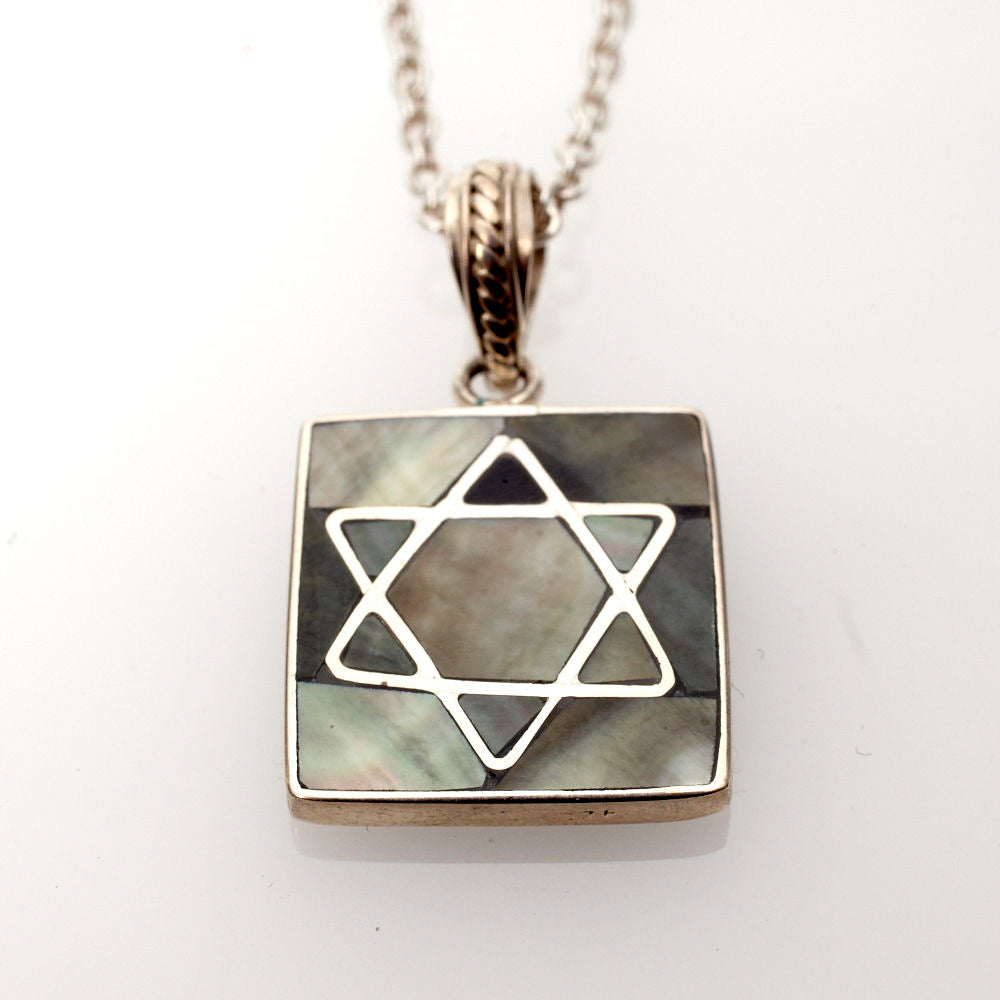 Black Mussel Shell and Sterling Silver Star Pendant | Judaica Square Lakewood