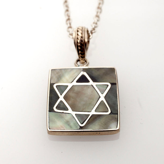 Black Mussel Shell and Sterling Silver Star Pendant | Judaica Square Lakewood
