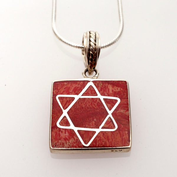 Red Coral and Sterling Silver Star Pendant | Judaica Square Lakewood