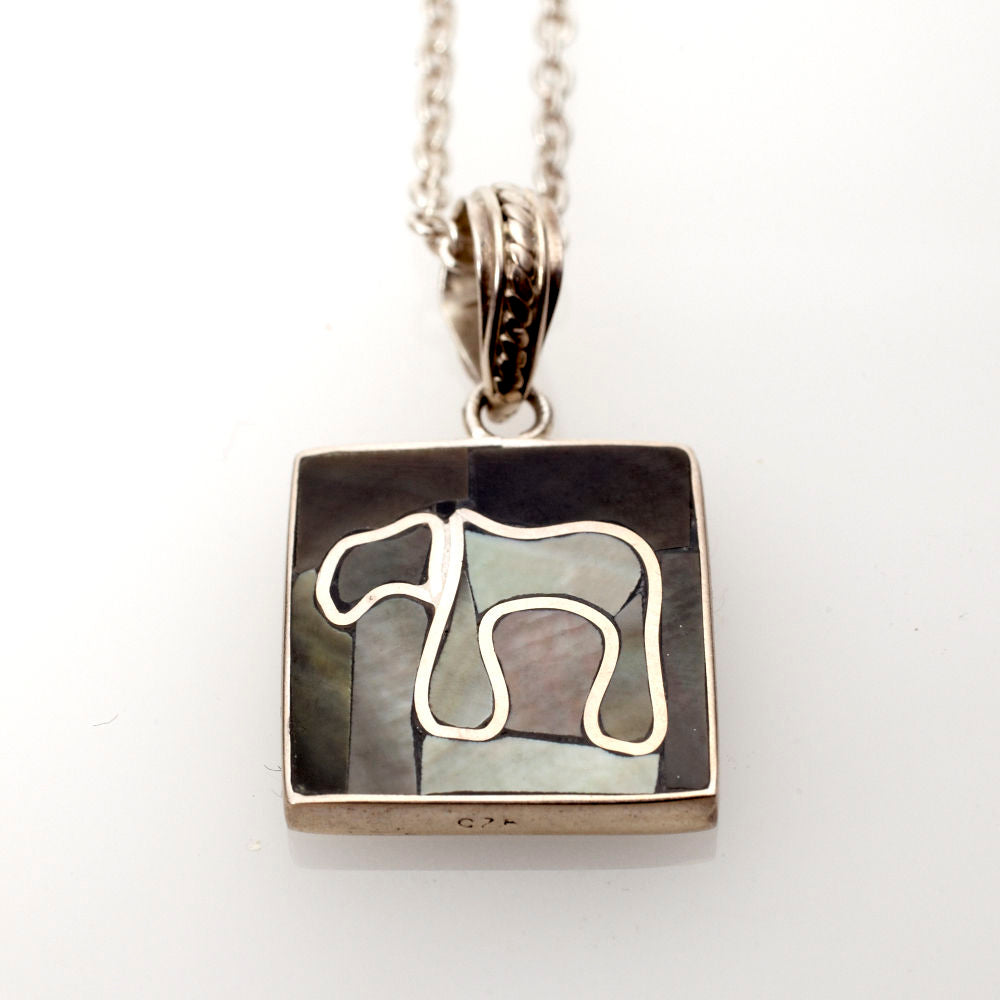 Black Mussel Shell and Sterling Silver Chai | Judaica Square Lakewood