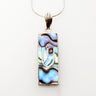 Rectangular abalone mezuzah pendant with a sterling silver Shin on a snake chain