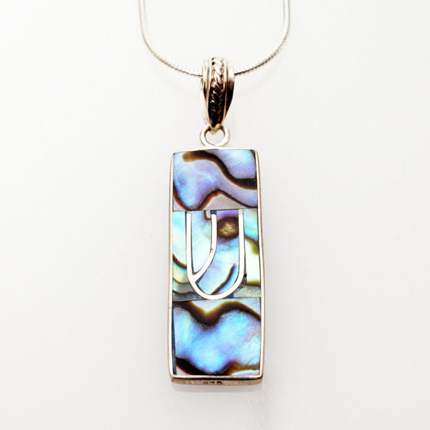 Abalone and Sterling Silver Mezuzah Pendant — alternate view | Judaica Square Lakewood