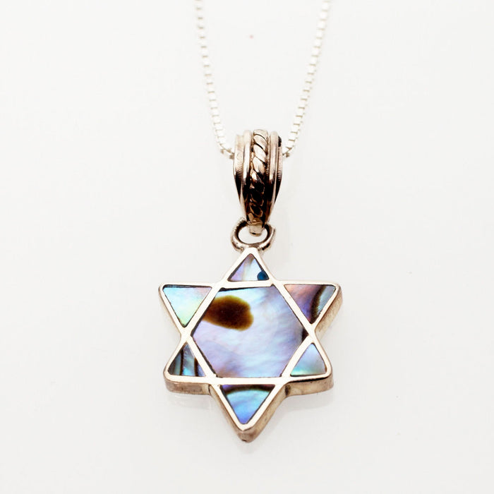 Abalone and Sterling Silver Mini Star of David Pendant | Judaica Square Lakewood