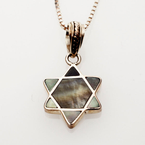 Black Mussel Shell and Sterling Silver Mini Star of David Pendant | Judaica Square Lakewood
