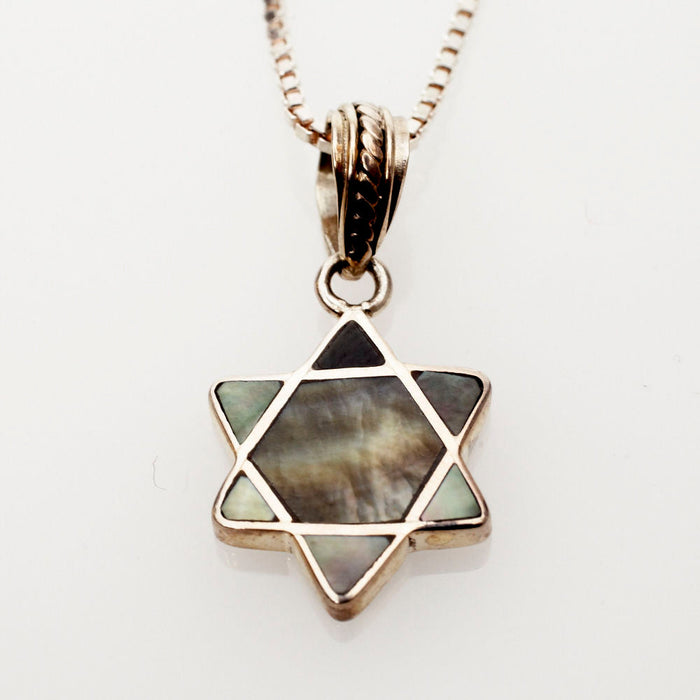 Black Mussel Shell and Sterling Silver Mini Star of David Pendant | Judaica Square Lakewood