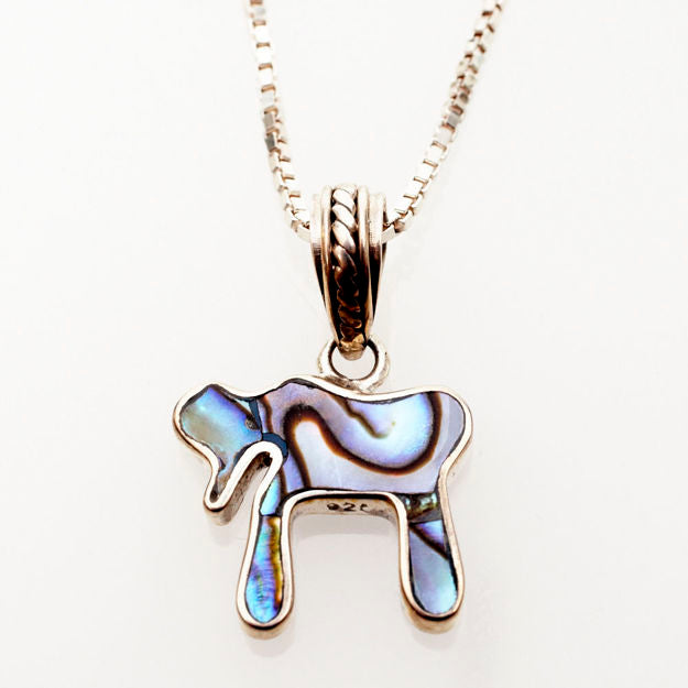 Abalone and Sterling Silver Mini Chai — alternate view | Judaica Square Lakewood