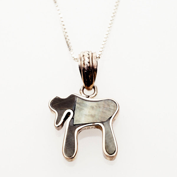 Black Mussel Shell and Sterling Silver Mini Chai | Judaica Square Lakewood