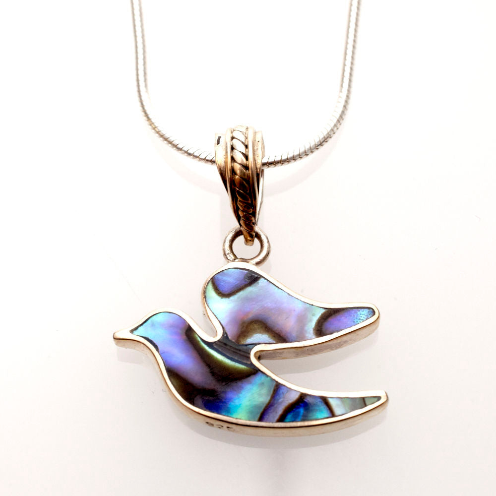 Abalone and Sterling Silver dove of Peace Pendant | Judaica Square Lakewood