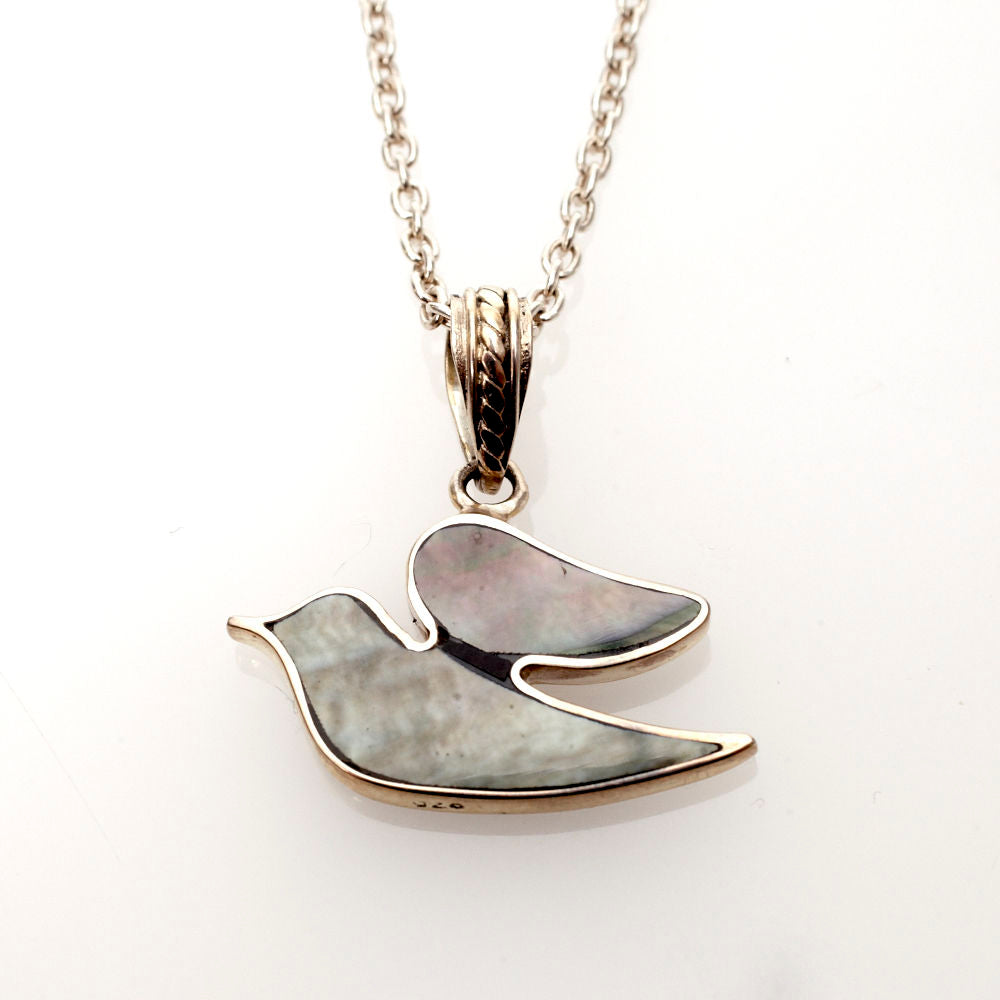 Black Mussel Shell and Sterling Silver Dove of Peace Pendant | Judaica Square Lakewood
