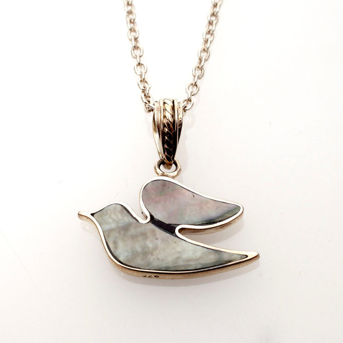 Black Mussel Shell and Sterling Silver Dove of Peace Pendant | Judaica Square Lakewood