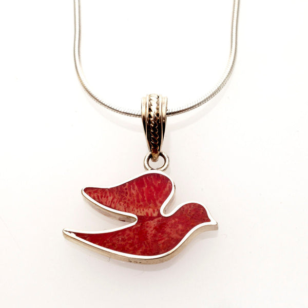Red Coral and Sterling Silver dove of Peace Pendant | Judaica Square Lakewood