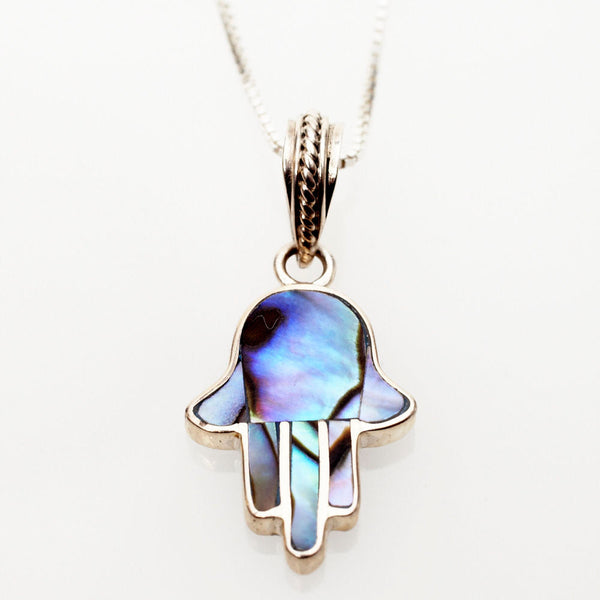 Abalone and Sterling Silver Mini Hamsa | Judaica Square Lakewood