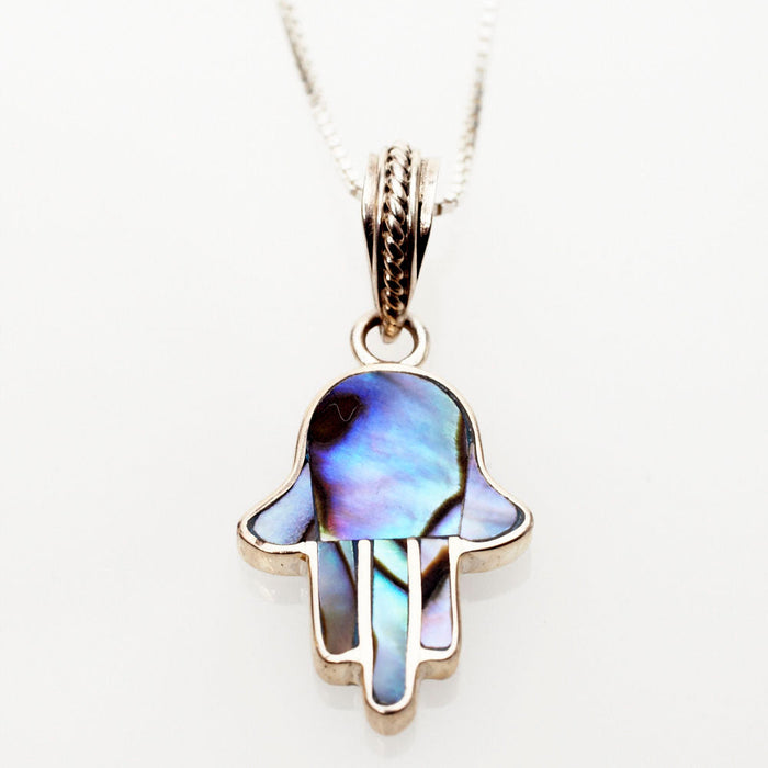 Abalone and Sterling Silver Mini Hamsa | Judaica Square Lakewood