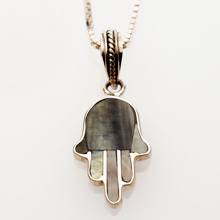 Black Mussel shell and Sterling Silver Mini Hamsa
