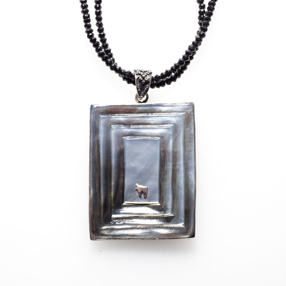 Black Mother of Pearl and Sterling Silver Rectangular Carved Pendant | Judaica Square Lakewood