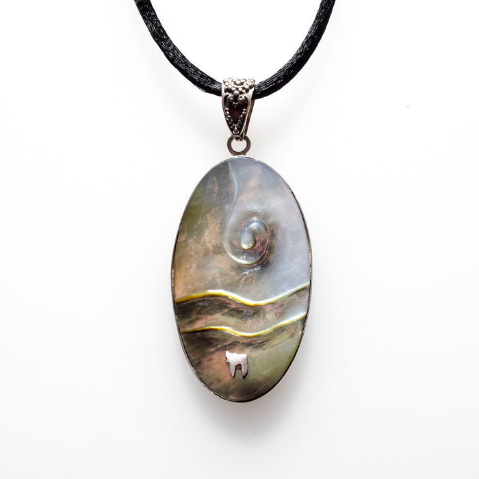 Black Mother of Pearl and Sterling Silver Oval Carved Pendant | Judaica Square Lakewood