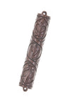 Dark ebony wood mezuzah case carved with oval leaf medallions and small end loops