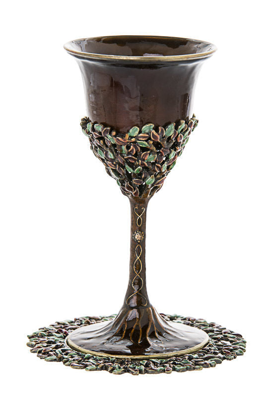 Enamel Brown Cup and Tray | Judaica Square Lakewood