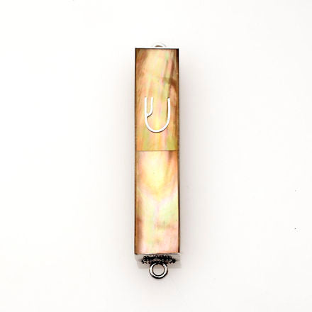 #HR-B040-C Red Coral and Sterling Silver Mezuzah Case — view 4 | Judaica Square Lakewood